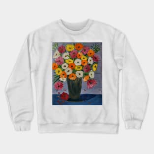 mixed carnations flowers in a turquoise vase Crewneck Sweatshirt